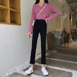 Toloer Black Jeans Women's Fall 2024 New High Waist Loose And Versatile Show Thin High Wide Legs Eight Nine Minutes Pants-Outfit