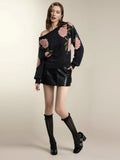 And Winter 2025 New One-Word Flower Tie Brae Sweater Female Korean Version Of Loose Leisure Lazy