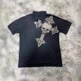 Short-Sleeved Retro Loose Leaf Print Polo Shirt Loose Street