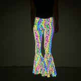 Dazzling Reflective Bell Bottoms Women Fashion Slim High Waist Wide Leg Trousers Nightclub Stage Sexy Women-Outfit