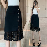 Black Lace Patchwork High Waist Pencil Skirt-Outfit