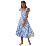 Summer Women's Flower Printed Bohemia Dress Short Sleeves Collared