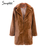 Simplee Elegant pink shaggy women faux fur coat streetwear Autumn winter warm plush teddy coat Female Solid overcoat