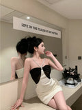 Summer Sexy Dress Woman French Style Spaghetti Strap Chain Halter Off Shoulder Patchwork Slim Elegant Dresses Mini Party-Outfit