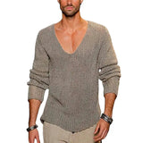 Toloer Men's Long Sleeve V-Neck Loose Sweater Fashion Casual Solid Color Knit Jumper Men's Plus