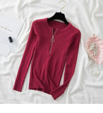 Zipper Pullover Knitted Sweaters O Neck Striped Long Sleeve Sweaters Woman Tops Slim Casual Soft Jumper Pull Femme