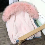 2022 Fall/Winter New Denim Winter Coat For Women Jacket Korean Style Loose Fleece Thickened Large Fur Collar Hooded Coat