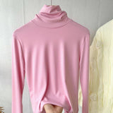 Toloer Shot Anti-Ball Cotton Pile Collar Wine Red Bottom Shirt Autumn Long-Sleeved T-Shirt Women With Slim Turtleneck