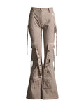 Toloer 2024 New High Waist Horn Trousers Overalls Style Slim Show Thin Versatile Ribbon Decoration Floor Casual Pants-Outfit