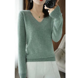 Winter Knitted Pullovers Cashmere Sweater Women V-neck 2022 Soft Knitwear Jumpers Basic Sweaters New Bottoming Tops