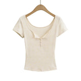 Trendy Women's Dress Is Sweet And Pure To Make Waves, Slim Short-Sleeved T-Shirt, Short-Style Navel Top + Small Suspenders Inside.-Outfit