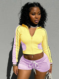Has K24ST371 Women's Autumn New Sports Style Tight-Up Long-Sleeved Super Shorts Casual