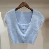 Of Sting Velvet Autumn Temperament High Waist Exposed Umbilled Short-Sleeved Sweater New Ocean Knitted Open Shirt Bottom
