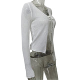 Wind Sweater Knitted U-Neck Hollow Solid-Colored Bow Strap Wearing Long-Sleeved Women's