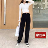 Toloer Waist Wide Leg Pants Women's Pants Autumn Hanging Feeling Loose Versatile Black Thin Suit Pants Casual Straight Leg Floor Pants-Outfit