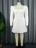 Elegant Square Collar Long Sleeve Dress Banquet Party Bareback Bow Dress Dresses