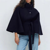 Women's Autumn And Winter New Fashion Pure Color Cape Collar Collar Belt Wind