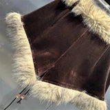 Low Waist Lace-up Fur Trim Shorts-Outfit