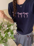 Bowknot Short Sleeve Round Neck Knit Top-Outfit