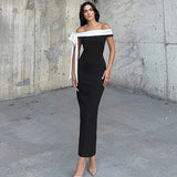 Black Ribbon Off-shoulder Maxi Dress-Outfit
