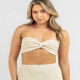 Toloer Women's New Solid Color Sling Twist Knit Short Tight Strapless Back Knit Women-Outfit