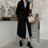 Aachoae Women Solid Long Trench Coat Double Breasted Elegant Office Coat With Belt Batwing Sleeve Female Casual Jacket