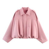 Spring New Velvet-Sensitive Collared Loose Bomber Jacket