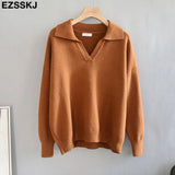 Autumn Winter casual chic v-neck oversize thick Sweater pullovers Women 2021 loose elegant Sweater Pullover female Long