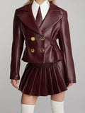 The New Burgundy Short Jacket Jacket Pleated Skirt Suit Female-Outfit