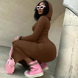 Toloer Solid Color Tight Dress Socialite Wind Long Style Step Buttock Skirt Long Sleeve Dress Woman-Outfit