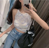 Hottie Shoulder Short Knitted Slings Small Vest Women Summer New Outerwear Slim Design