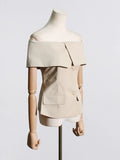 Toloer 2024 New Temperament Commuter One-Line Collar Off-The-Shoulder Design Sense Suit Women's Waist Show Thin Top-Outfit