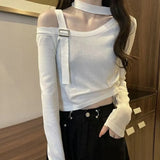 Shirt Design Popular Shoulder Hanging Neck Women's Autumn Dress Version Of 2025 New Slim Long Sleeve
