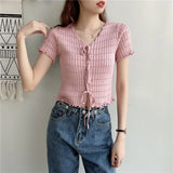 New Design Knitted Ear-Sensitive Niche T-Shirts Short-Sleeved Knitted Shirt Short-Sleeved Knitted