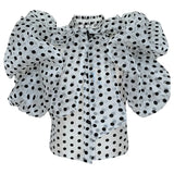 Print White Casual Shirts For Women Stand Collar Short Sleeve Lace Up Bowknot Loose Blouses Female 2022 Fashion