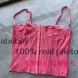 Embroidery Lace Women Camis Tops Women Corset Bralette Cami Front Buttons Crop Cute Vest Elegant French Chic Party