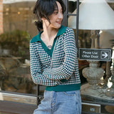 2021New Vintage Argyle Women's Sweater CHIC POLO Collar Autumn Winter Pullover Sweaters Knitted Christmas