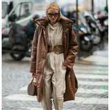 Winter Khaki Windproof Parkas Women Fashion Casual PU Leather Coats Women Elegant Long Cotton Jackets Female Ladies