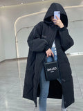 Black White Parka Coat Women's 2022 Fashion Thicken Winter Hooded Loose Long Jacket Female Windproof Rainproof Warm