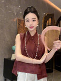 Zen Sleeveless Vest Women's New Chinese Style Plate Buckle Shoulder Vest Clip In The Summer Of 2024-Outfit