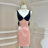 Sexy Patchwork Lace Dress For Women V Neck Sleeveless High Waist Dresses Female 2022 Summer Clothing Fashion