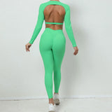 Toloer And Winter Big Show Back Long Sleeve Jacket Tight Yoga Pants Nude Feeling Quick-Dry Sports Suit Show Slim Fitness Suit-Outfit