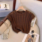 Women Hollow Out Sexy Camis Korean Fashion Design Knitted Sleeveless Tops Casual Female All Match Tanks Summer New-Outfit