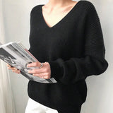 Womens Sweaters 2021 Autumn Winter Casual V Neck Women Pullover Sweater Solid Long Sleeve Loose Knitted Cashmere