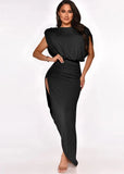 Elegant Sleeveless Ruched Split Irregular Party Dress 703-0-Outfit
