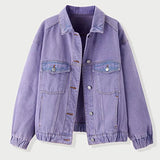 Deeptown Purple Jean Jacket Autumn Korean Fashion Clothing Loose Casual Jacket 2020 Womens Outerwear Solid Coat All-match