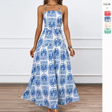 Women's Summer Hanging Neck Print Beach Hawaiian Vacation Dress With