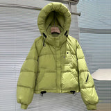 Puff Hooded Down Jacket Women's Short Winter 2024 New Add Thick Color Zipper Sleeve White Duck Velvet Bread Coat-Outfit