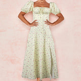 Women's Temperament Floral Lace With Short Lotus Leaf Side Holiday