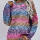 Rainbow Striped Knitwear Sweater Crew Neck Casual Women Pullovers Sweaters Female Long Sleeve Colourful Jumper Top Winter